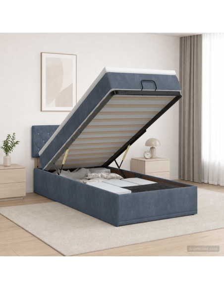 Letto ottomano con materasso Grigio Scuro 100 x 200 cm Velluto