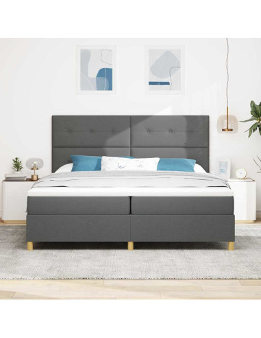 Letto a molle con testiera Grigio scuro 200 x 200 cm Tessuto