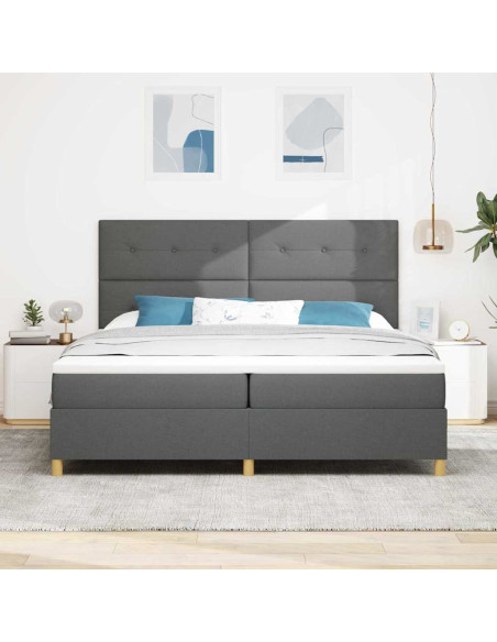 Letto a molle con testiera Grigio scuro 200 x 200 cm Tessuto