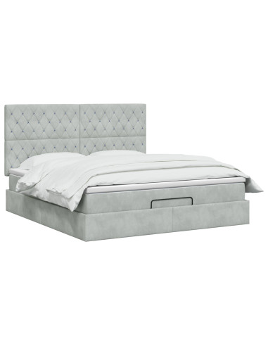 Letto Ottomano con Materasso e LED Grigio Chiaro 180 x 200 cm