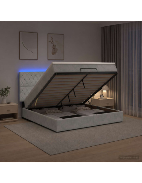 Letto Ottomano con Materasso e LED Grigio Chiaro 180 x 200 cm
