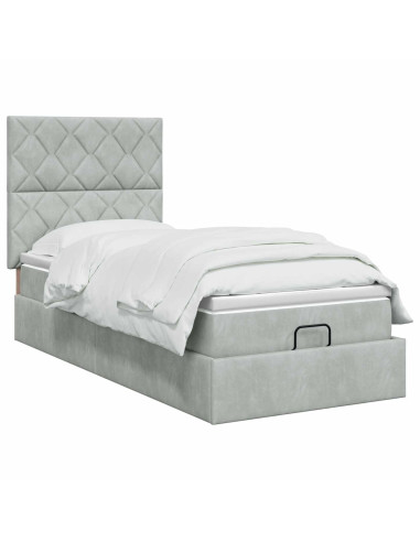 Letto ottomano con materasso Grigio Chiaro 100 x 200 cm Velluto