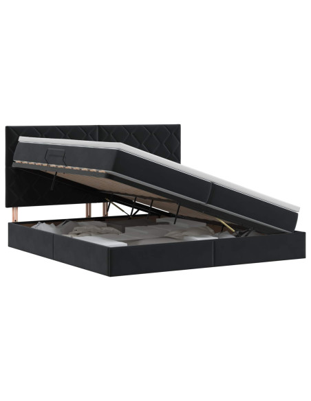 Letto con contenitore e materasso Nero 200 x 200 cm Velluto