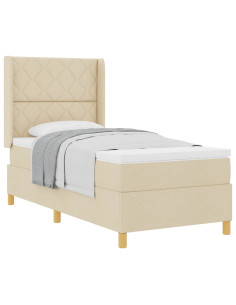 Letto a molle con testiera Crema 90 x 190 cm Tessuto 2