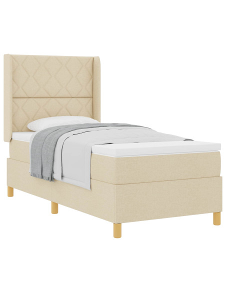 Letto a molle con testiera Crema 90 x 190 cm Tessuto