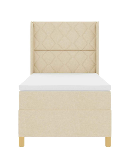 Letto a molle con testiera Crema 90 x 190 cm Tessuto