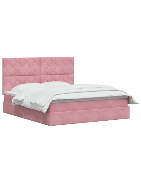 Letto con contenitore e materasso Rosa 160 x 200 cm Velluto