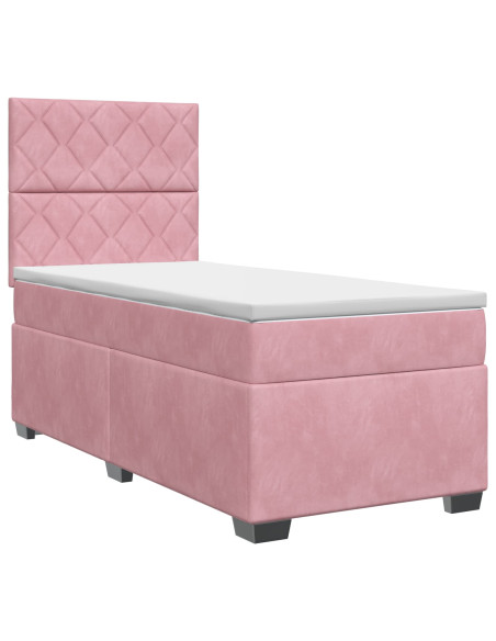 Letto box spring con materasso Rosa 100 x 200 cm Velluto