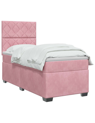 Letto box spring con materasso Rosa 100 x 200 cm Velluto