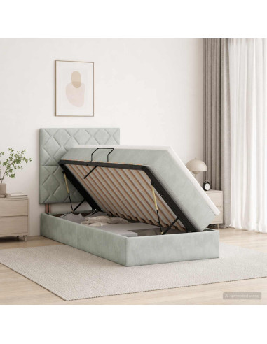 Letto con contenitore e materasso Grigio Chiaro 100 x 200 cm