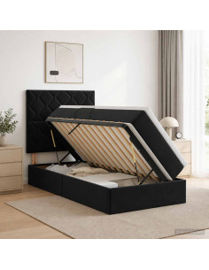 Letto con contenitore e materasso Nero 100 x 200 cm Velluto