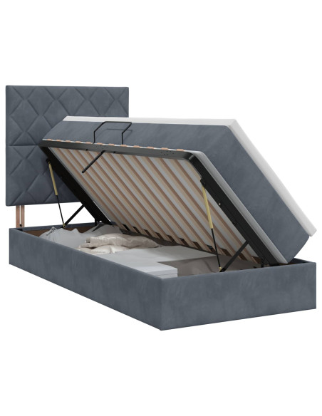 Letto con contenitore e materasso Grigio Scuro 90 x 200 cm
