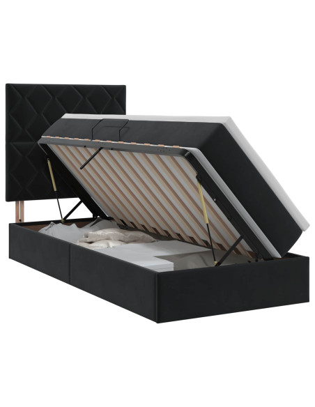 Letto con contenitore e materasso Nero 100 x 200 cm Velluto