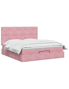 Letto ottomano con materasso Rosa 180 x 200 cm Velluto 2