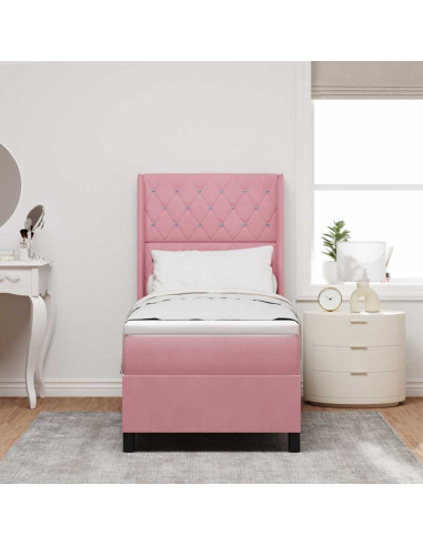 Letto a molle con materasso Rosa 80 x 200 cm Velluto