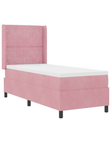 Letto a molle con materasso Rosa 80 x 200 cm Velluto