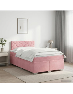 Letto box spring con materasso Rosa 120 x 190 cm Velluto