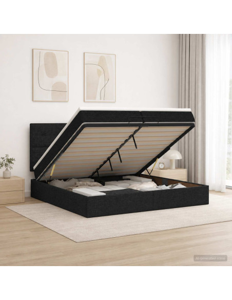 Letto ottomano con materasso Nero 200 x 200 cm Tessuto