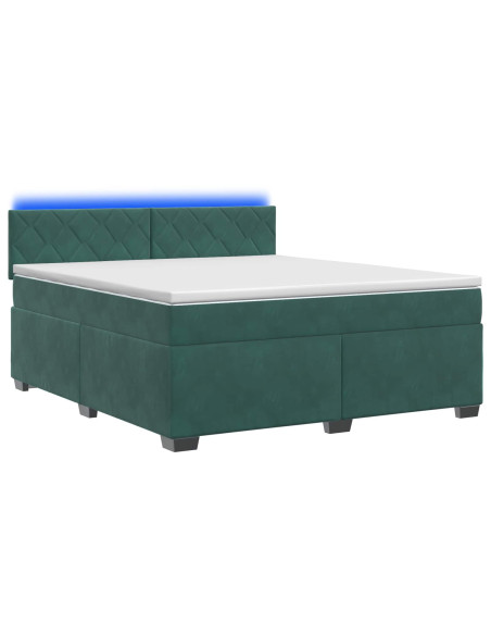 Letto con Box Spring, Materasso e LED Verde Scuro 160 x 200 cm