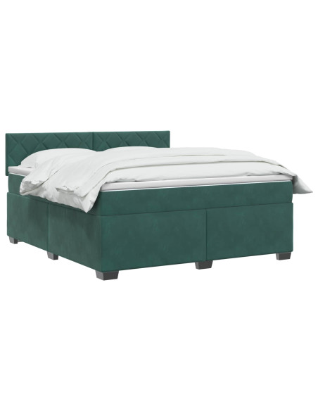 Letto con Box Spring, Materasso e LED Verde Scuro 160 x 200 cm