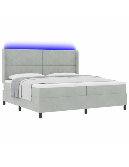 Letto a molle con testiera Grigio chiaro 200 x 200 cm Velluto