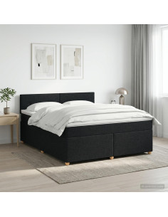 Letto box spring con materasso Nero 140 x 200 cm Tessuto