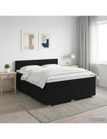 Letto box spring con materasso Nero 140 x 200 cm Tessuto