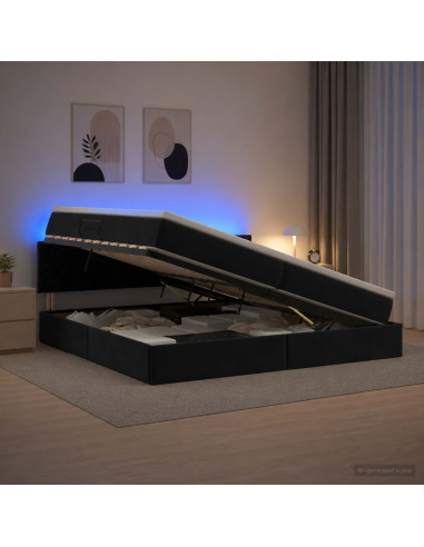 Letto con contenitore LED e materasso Nero 200 x 200 cm Velluto