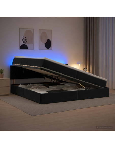 Letto con contenitore LED e materasso Nero 200 x 200 cm Velluto