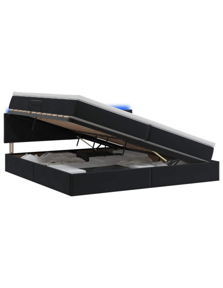 Letto con contenitore LED e materasso Nero 200 x 200 cm Velluto