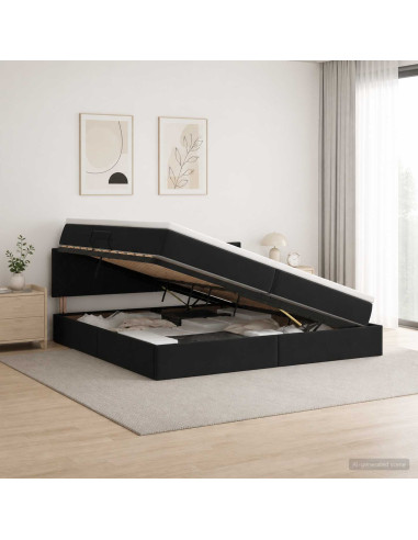 Letto con contenitore LED e materasso Nero 200 x 200 cm Velluto