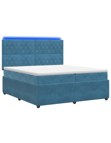 Letto Box Spring LED con Materasso Blu 200 x 200 cm Velluto