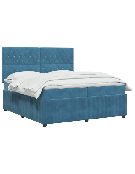 Letto Box Spring LED con Materasso Blu 200 x 200 cm Velluto