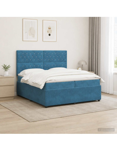 Letto Box Spring LED con Materasso Blu 200 x 200 cm Velluto