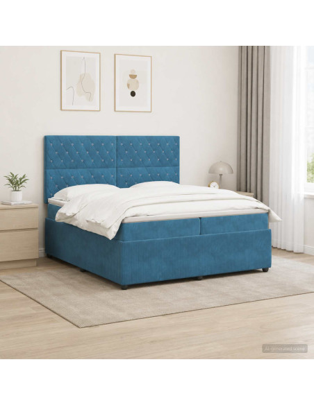 Letto Box Spring LED con Materasso Blu 200 x 200 cm Velluto