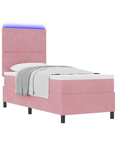 Letto a Sorgente LED con materasso Rosa 80 x 200 cm Velluto