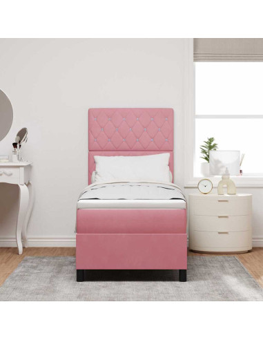 Letto a Sorgente LED con materasso Rosa 80 x 200 cm Velluto