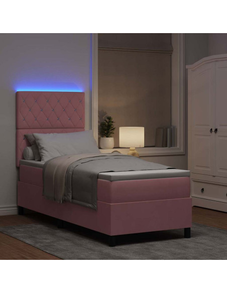 Letto a Sorgente LED con materasso Rosa 80 x 200 cm Velluto
