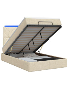Letto Ottomano con Materasso e LED Crema 120 x 200 cm Tessuto