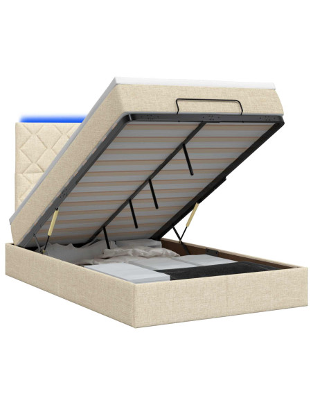 Letto Ottomano con Materasso e LED Crema 120 x 200 cm Tessuto