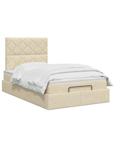 Letto Ottomano con Materasso e LED Crema 120 x 200 cm Tessuto 2
