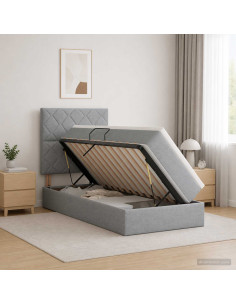 Letto con contenitore e materasso Grigio Chiaro 90 x 200 cm