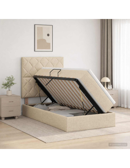 Letto con contenitore e materasso Crema 90 x 200 cm Tessuto