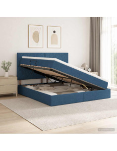 Letto con contenitore e materasso Blu 160 x 200 cm Tessuto