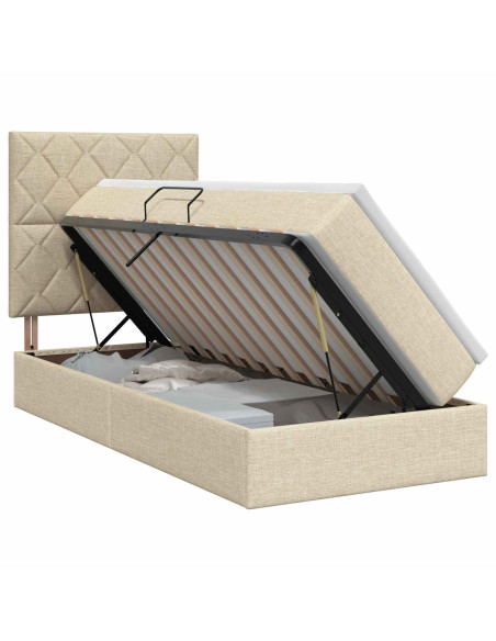 Letto con contenitore e materasso Crema 90 x 200 cm Tessuto
