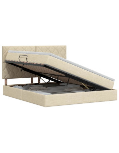 Letto con contenitore e materasso Crema 180 x 200 cm Tessuto 2