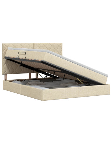 Letto con contenitore e materasso Crema 180 x 200 cm Tessuto