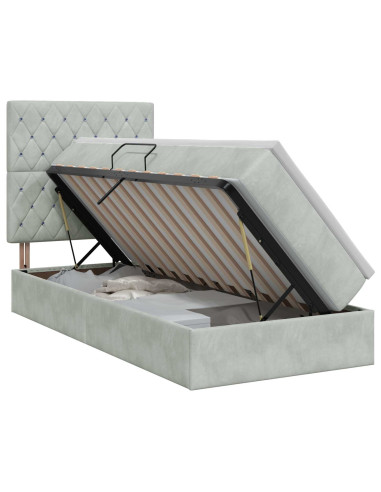 Letto con contenitore e materasso Grigio Chiaro 90 x 200 cm