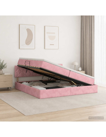 Letto con contenitore LED e materasso Rosa 200 x 200 cm Velluto
