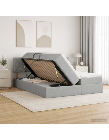 Letto con contenitore LED e materasso Grigio Chiaro